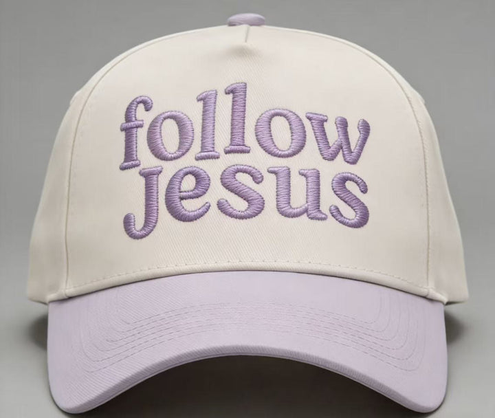 Christianartworkshop Two-tone Curved Brim Follow Jesus Faith Embroidery Unisex Baseball Cap - Light Purple - image 11