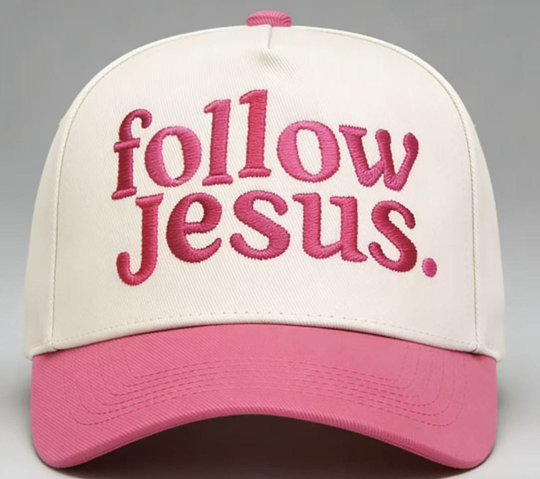 Christianartworkshop Two-tone Curved Brim Follow Jesus Faith Embroidery Unisex Baseball Cap - Rose Red - image 15