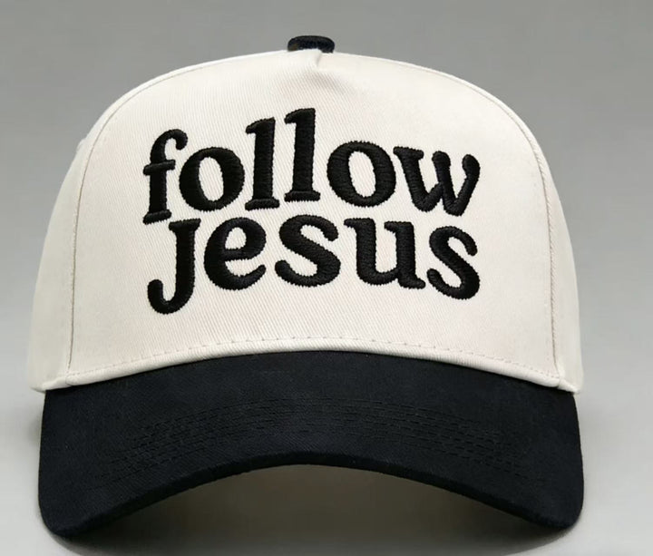Christianartworkshop Two-tone Curved Brim Follow Jesus Faith Embroidery Unisex Baseball Cap - Black - image 0