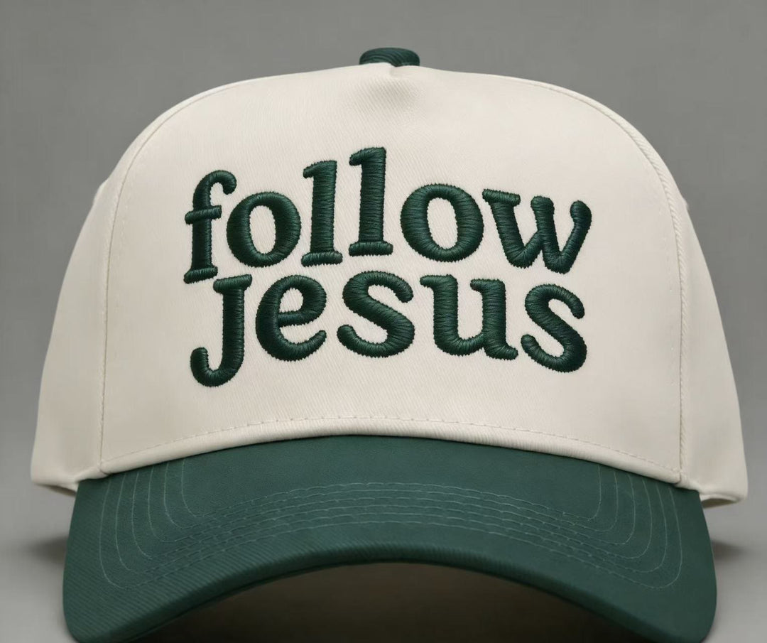 Christianartworkshop Two-tone Curved Brim Follow Jesus Faith Embroidery Unisex Baseball Cap - Green - image 6