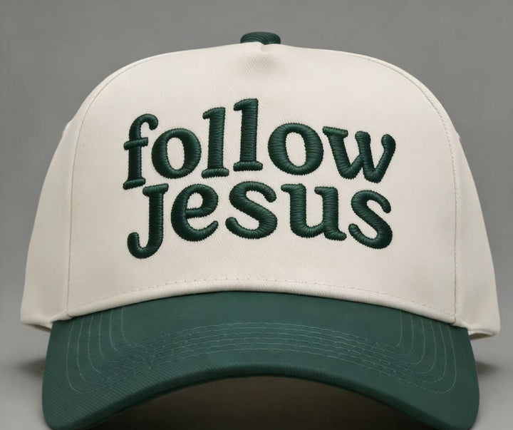 Christianartworkshop Two-tone Curved Brim Follow Jesus Faith Embroidery Unisex Baseball Cap - Green - image 6