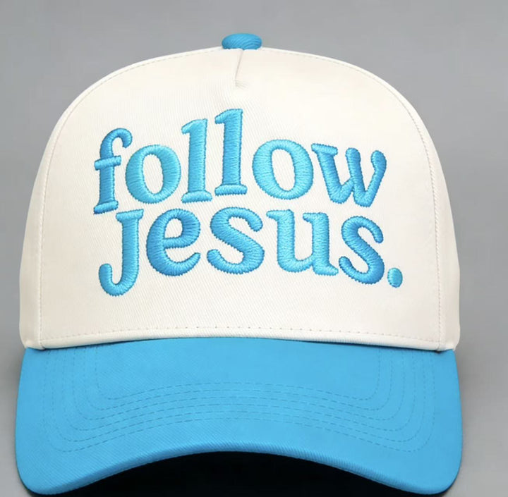 Christianartworkshop Two-tone Curved Brim Follow Jesus Faith Embroidery Unisex Baseball Cap - Sky Blue - image 8