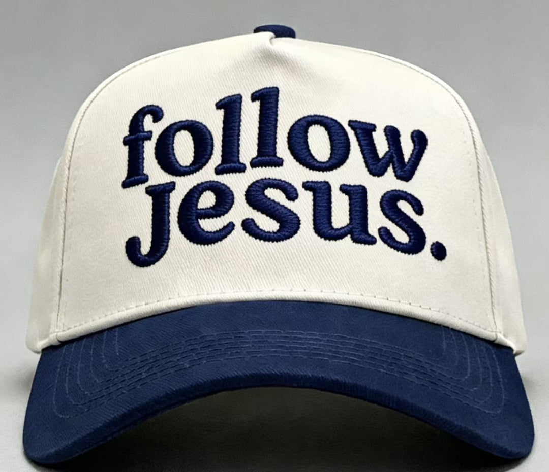 Christianartworkshop Two-tone Curved Brim Follow Jesus Faith Embroidery Unisex Baseball Cap - Navy Blue - image 9