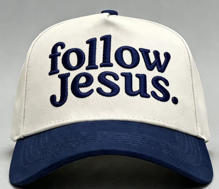 Christianartworkshop Two-tone Curved Brim Follow Jesus Faith Embroidery Unisex Baseball Cap - Navy Blue - image 9
