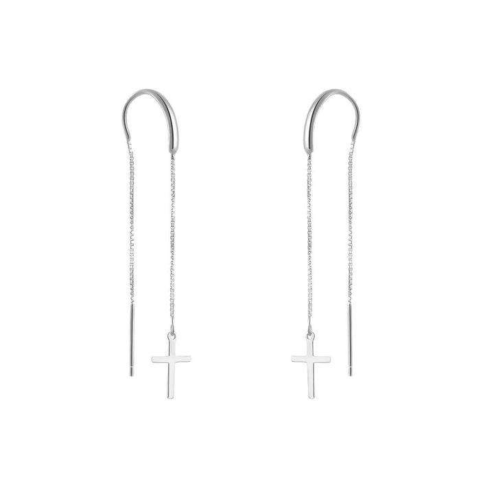 Christianartworkshop Minimal Bar Accent Long Tassel Threader Earrings with Flat Cross Charm: A Reminder of Divine Grace - image 4