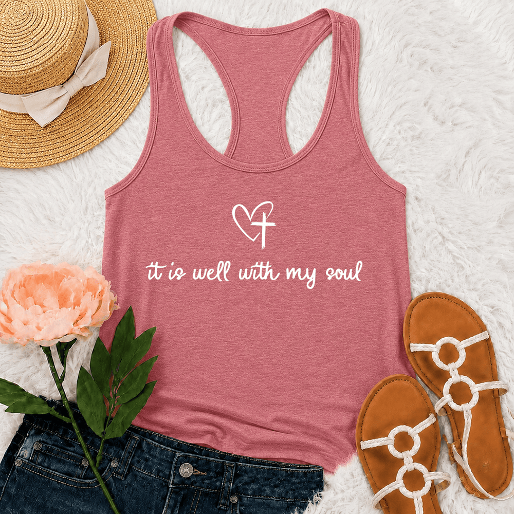 Christianartworkshop It Is Well With My Soul Heart Cross Racerback Tank Top - Pink - 2XL - image 21