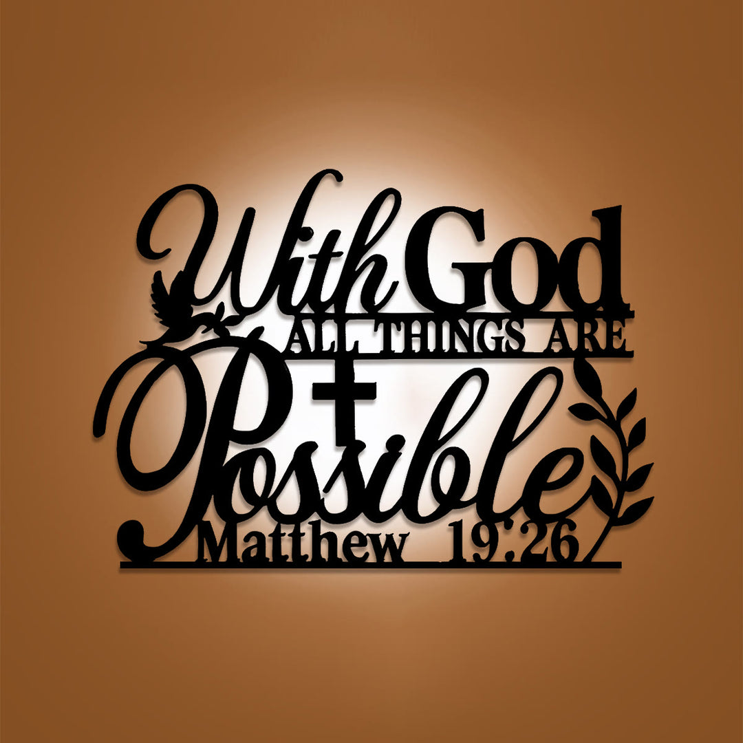 Christianartworkshop Cross Dove Vine With God All Things Are Possible Metal Wall Decor: Emblem of Boundless Hopeful Grace - image 0