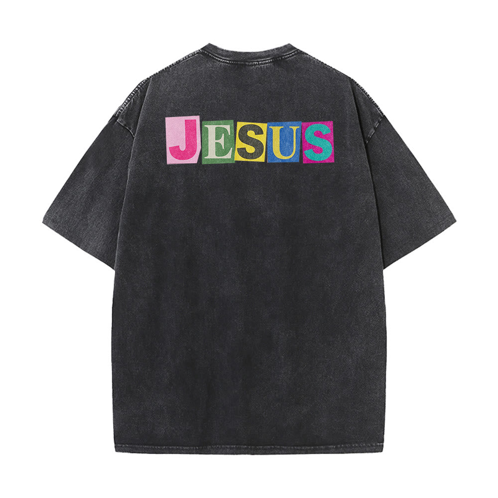Christianartworkshop Jesus Is The Light Color Block Smile Graphic Washed Unisex T-Shirt - image 3