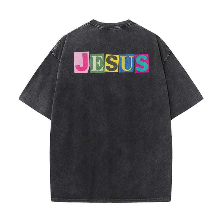 Christianartworkshop Jesus Is The Light Color Block Smile Graphic Washed Unisex T-Shirt - image 3