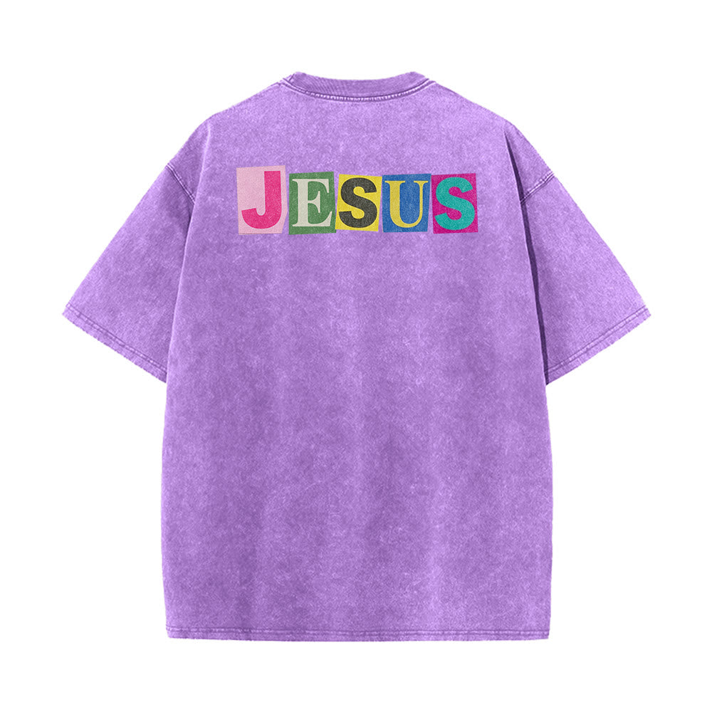 Christianartworkshop Jesus Is The Light Color Block Smile Graphic Washed Unisex T-Shirt - image 24