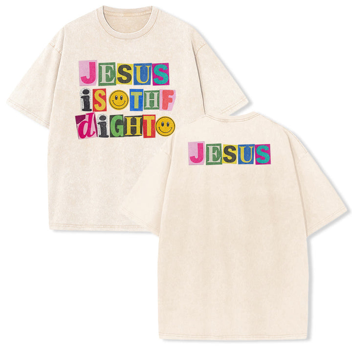 Christianartworkshop Jesus Is The Light Color Block Smile Graphic Washed Unisex T-Shirt - Beige - 5XL - image 16