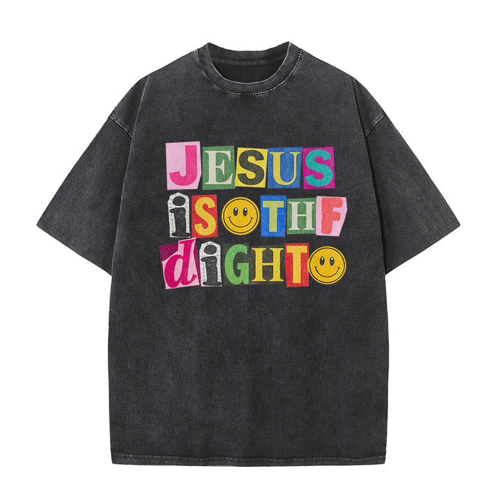 Christianartworkshop Jesus Is The Light Color Block Smile Graphic Washed Unisex T-Shirt - image 2
