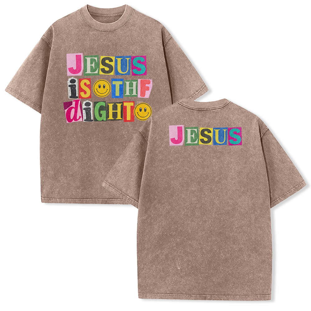 Christianartworkshop Jesus Is The Light Color Block Smile Graphic Washed Unisex T-Shirt - Brown - 5XL - image 13