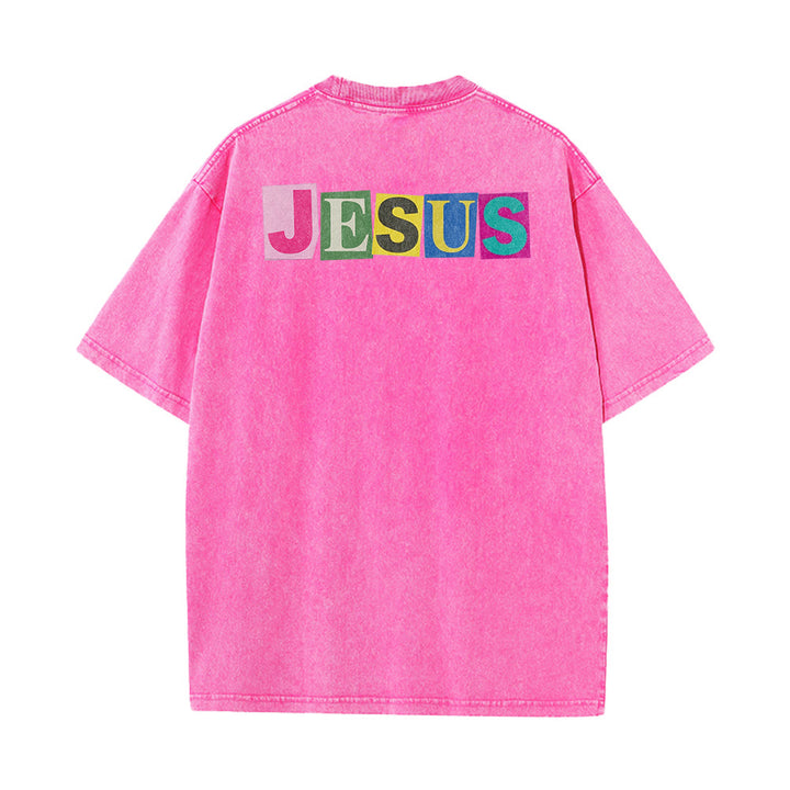 Christianartworkshop Jesus Is The Light Color Block Smile Graphic Washed Unisex T-Shirt - image 21