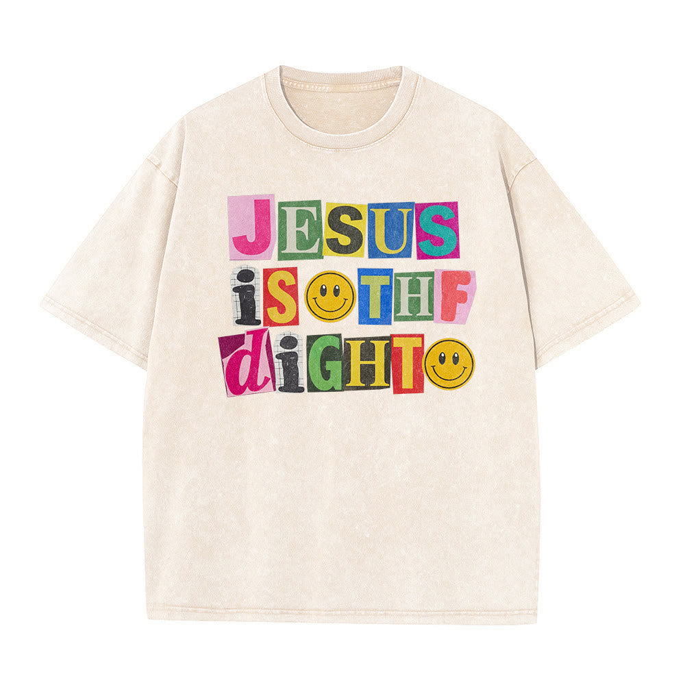 Christianartworkshop Jesus Is The Light Color Block Smile Graphic Washed Unisex T-Shirt - image 17