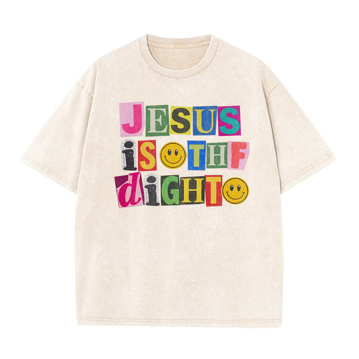 Christianartworkshop Jesus Is The Light Color Block Smile Graphic Washed Unisex T-Shirt - image 17