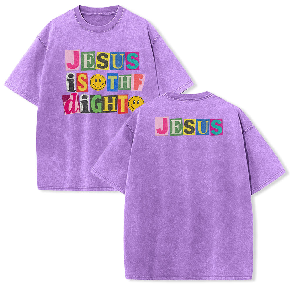 Christianartworkshop Jesus Is The Light Color Block Smile Graphic Washed Unisex T-Shirt - Purple - 5XL - image 22
