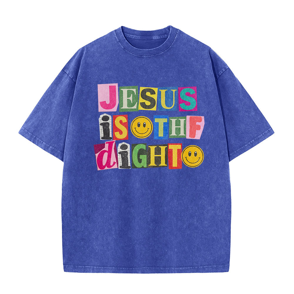 Christianartworkshop Jesus Is The Light Color Block Smile Graphic Washed Unisex T-Shirt - image 26