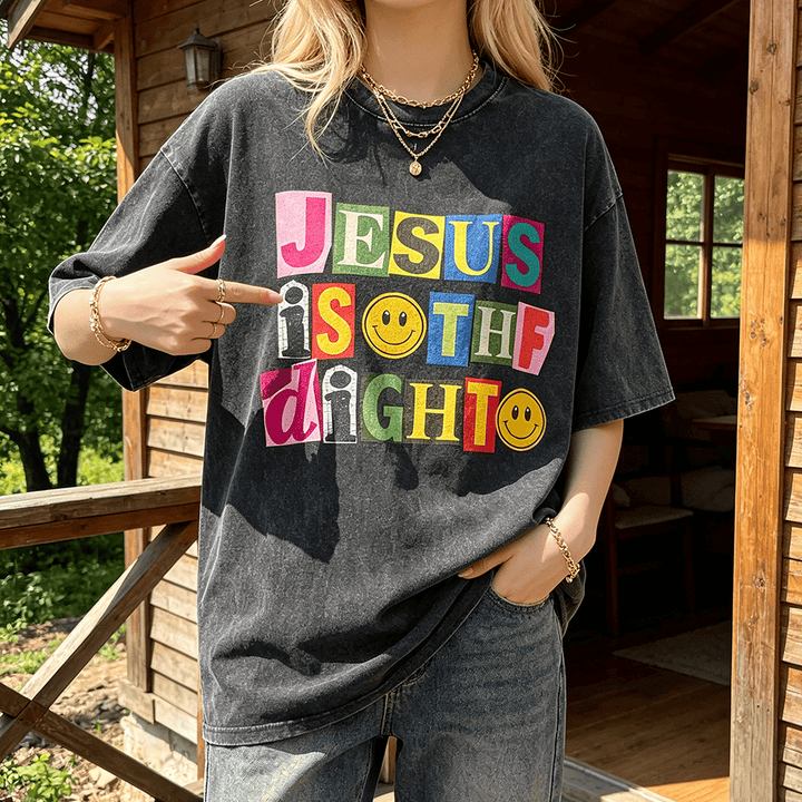 Christianartworkshop Jesus Is The Light Color Block Smile Graphic Washed Unisex T-Shirt - image 0