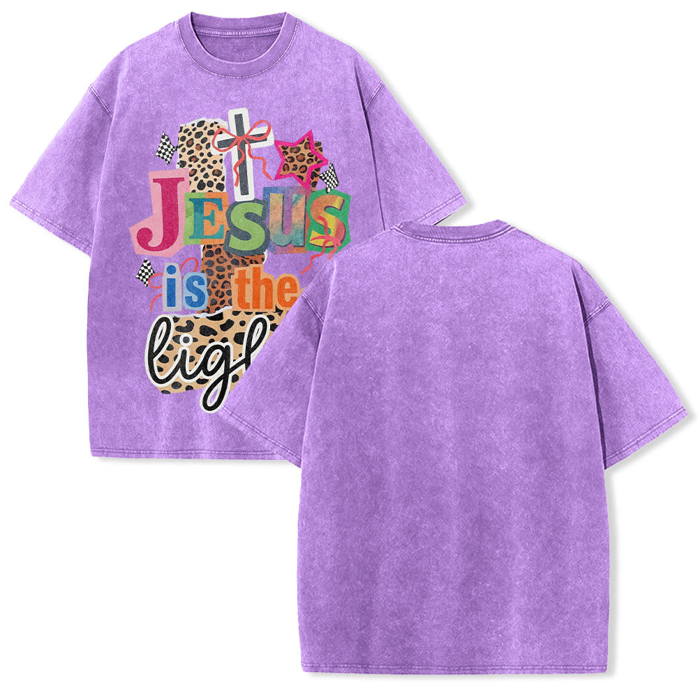 Christianartworkshop Jesus Is The Light Leopard Cross Bow Star Graphic Washed Unisex T-Shirt - Purple - 5XL - image 22