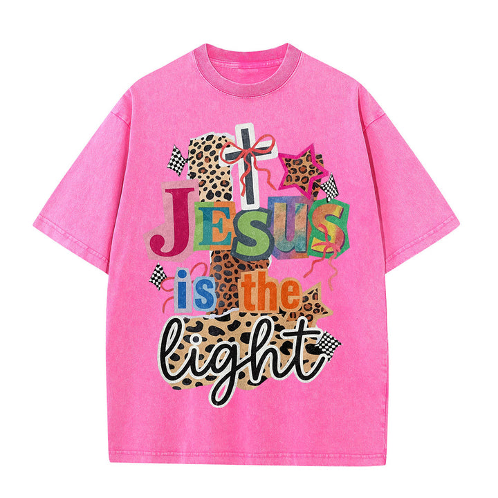 Christianartworkshop Jesus Is The Light Leopard Cross Bow Star Graphic Washed Unisex T-Shirt - image 20