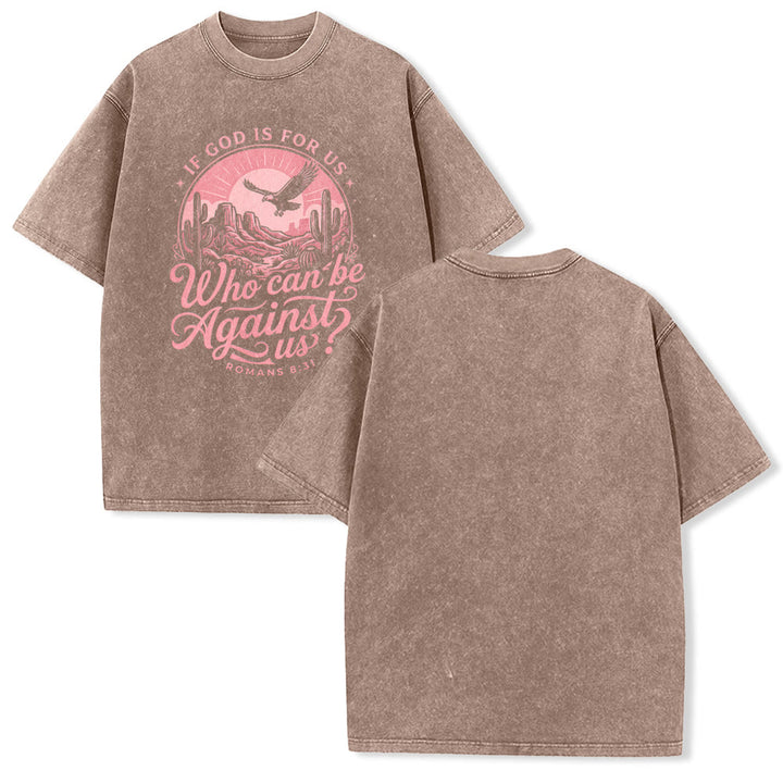 Christianartworkshop If God Is For Us Desert Eagle Cactus Romans 8:31 Western Faith Washed Unisex T-Shirt - Brown - 5XL - image 13