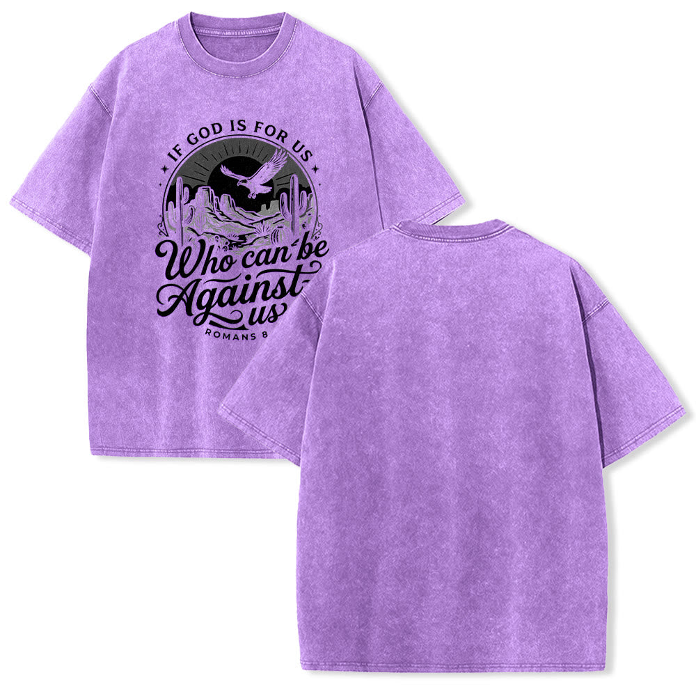 Christianartworkshop If God Is For Us Desert Eagle Cactus Romans 8:31 Western Faith Washed Unisex T-Shirt - Purple - 5XL - image 22