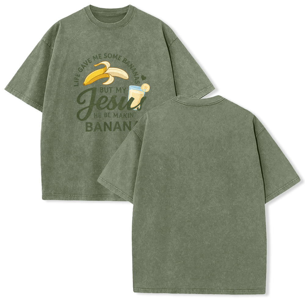 Christianartworkshop Life Gave Me Bananas But My Jesus Makes Banana Drink Graphic Washed Unisex T-Shirt - Army Green - 5XL - image 10