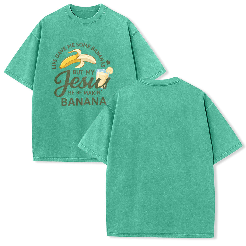 Christianartworkshop Life Gave Me Bananas But My Jesus Makes Banana Drink Graphic Washed Unisex T-Shirt - Green - 5XL - image 13