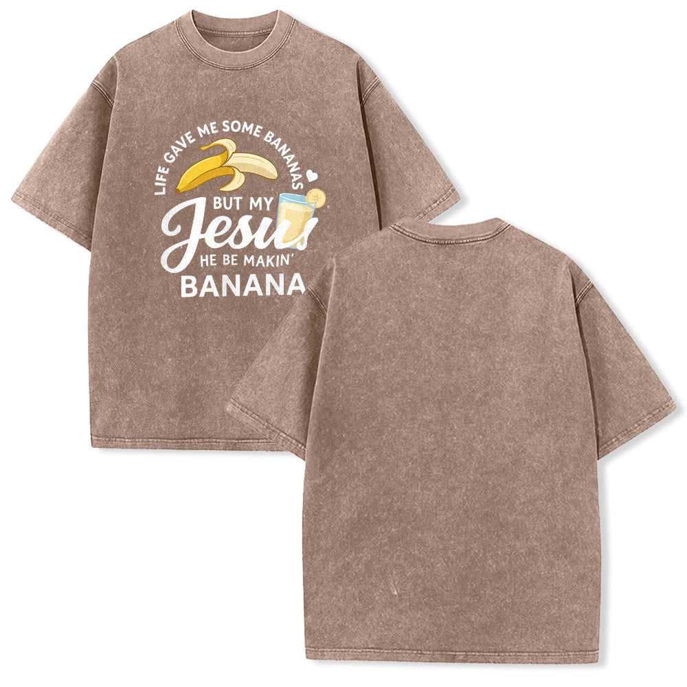 Christianartworkshop Life Gave Me Bananas But My Jesus Makes Banana Drink Graphic Washed Unisex T-Shirt - Brown - 5XL - image 16