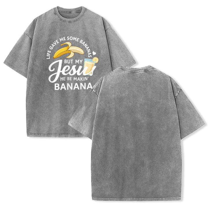 Christianartworkshop Life Gave Me Bananas But My Jesus Makes Banana Drink Graphic Washed Unisex T-Shirt - Grey - 5XL - image 7