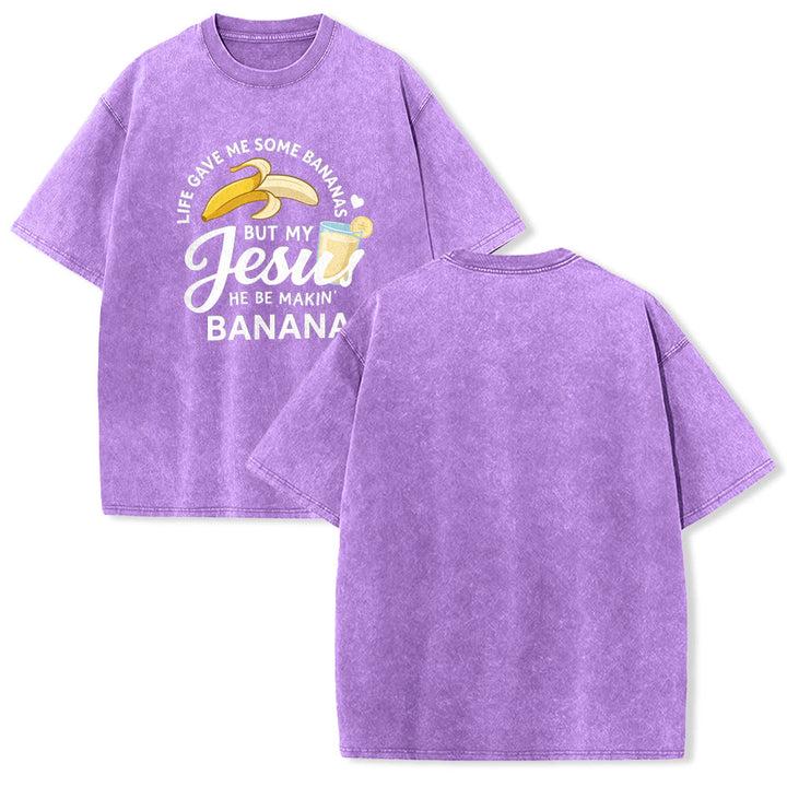 Christianartworkshop Life Gave Me Bananas But My Jesus Makes Banana Drink Graphic Washed Unisex T-Shirt - Purple - 5XL - image 22