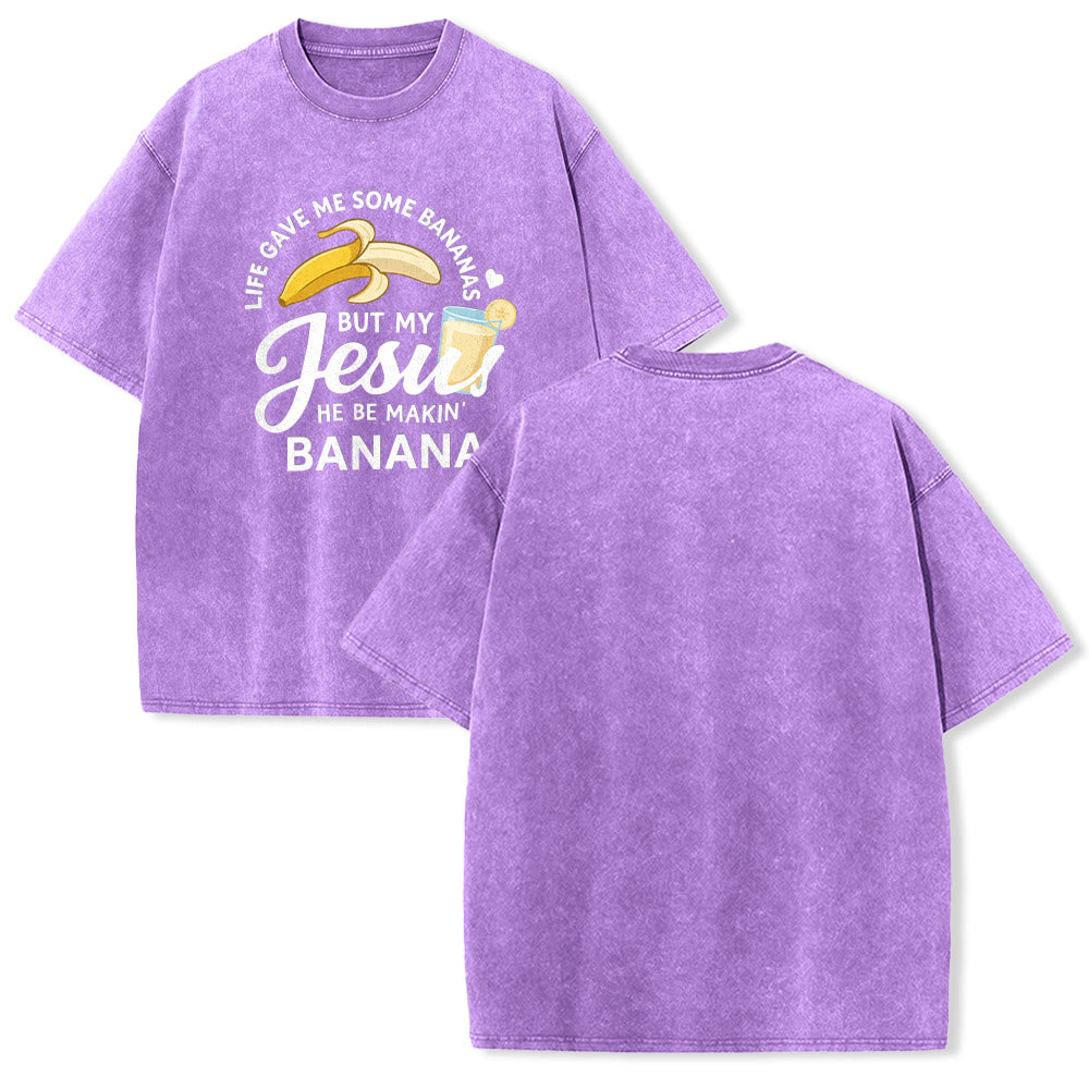 Christianartworkshop Life Gave Me Bananas But My Jesus Makes Banana Drink Graphic Washed Unisex T-Shirt - Purple - 5XL - image 22