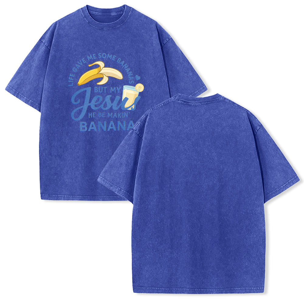Christianartworkshop Life Gave Me Bananas But My Jesus Makes Banana Drink Graphic Washed Unisex T-Shirt - Blue - 5XL - image 25
