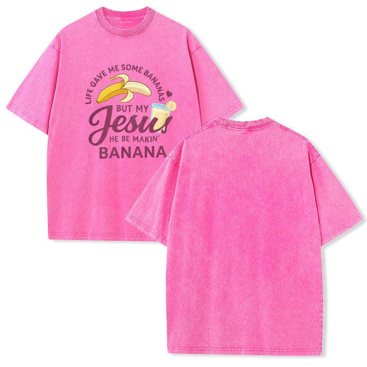 Christianartworkshop Life Gave Me Bananas But My Jesus Makes Banana Drink Graphic Washed Unisex T-Shirt - Pink - 5XL - image 19