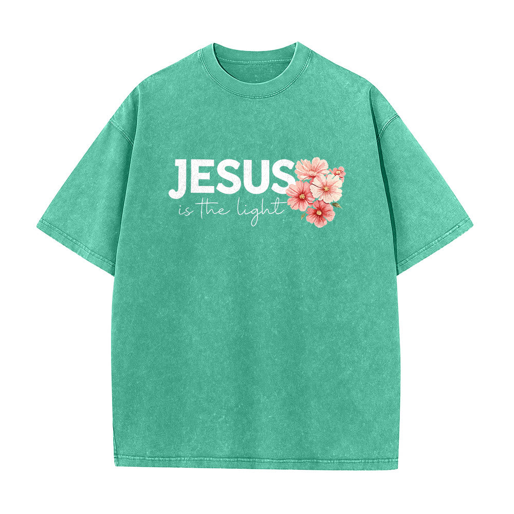 Christianartworkshop Jesus Is The Light Double Sided Floral Cross Graphic Washed Unisex T-Shirt - image 11