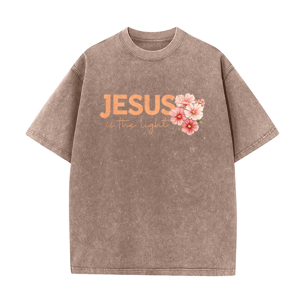 Christianartworkshop Jesus Is The Light Double Sided Floral Cross Graphic Washed Unisex T-Shirt - image 14