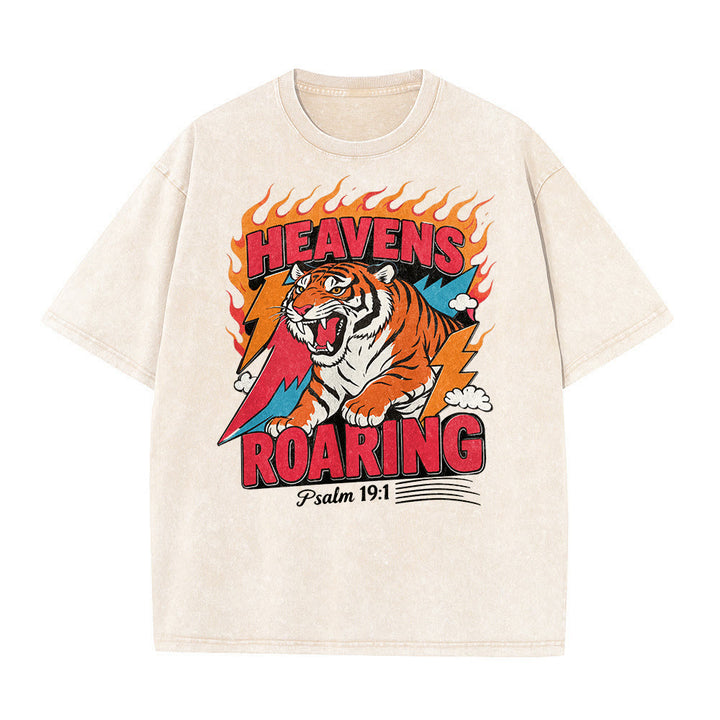Christianartworkshop Heavens Roaring Tiger Flame Lightning Psalm 19:1 Retro Washed Unisex T-Shirt - image 20