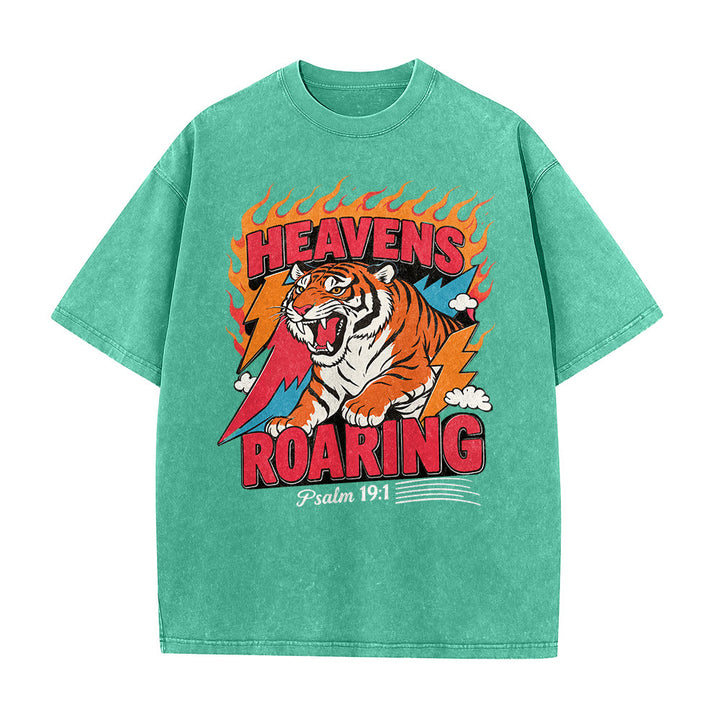 Christianartworkshop Heavens Roaring Tiger Flame Lightning Psalm 19:1 Retro Washed Unisex T-Shirt - image 14
