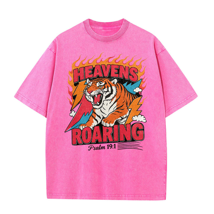 Christianartworkshop Heavens Roaring Tiger Flame Lightning Psalm 19:1 Retro Washed Unisex T-Shirt - image 23