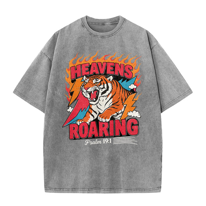 Christianartworkshop Heavens Roaring Tiger Flame Lightning Psalm 19:1 Retro Washed Unisex T-Shirt - image 8