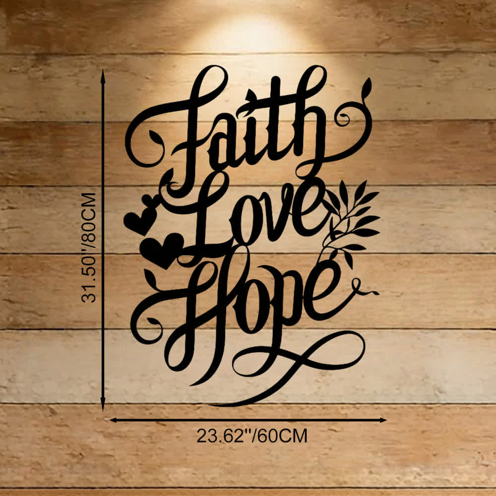 Christianartworkshop Faith Love Hope Script Metal Wall Decor with Heart & Leaf Accents - Black - 23.62''*31.50''*0.059"/60*80*0.15cm - image 9