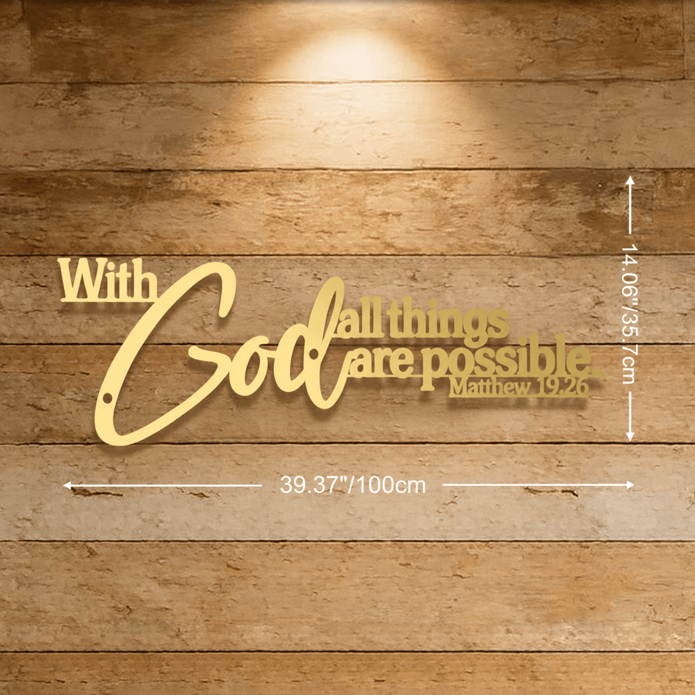 Christianartworkshop Mathew 19:26 Scripture With God All Things Are Possible Metal Wall Decor - Golden - 39.37''*14.06''*0.06''/100*35.7*0.12cm - image 16