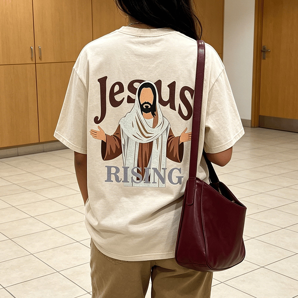 Christianartworkshop Jesus Rising Open Arms Christ Figure Back Print Vintage Washed Unisex T-Shirt - image 0