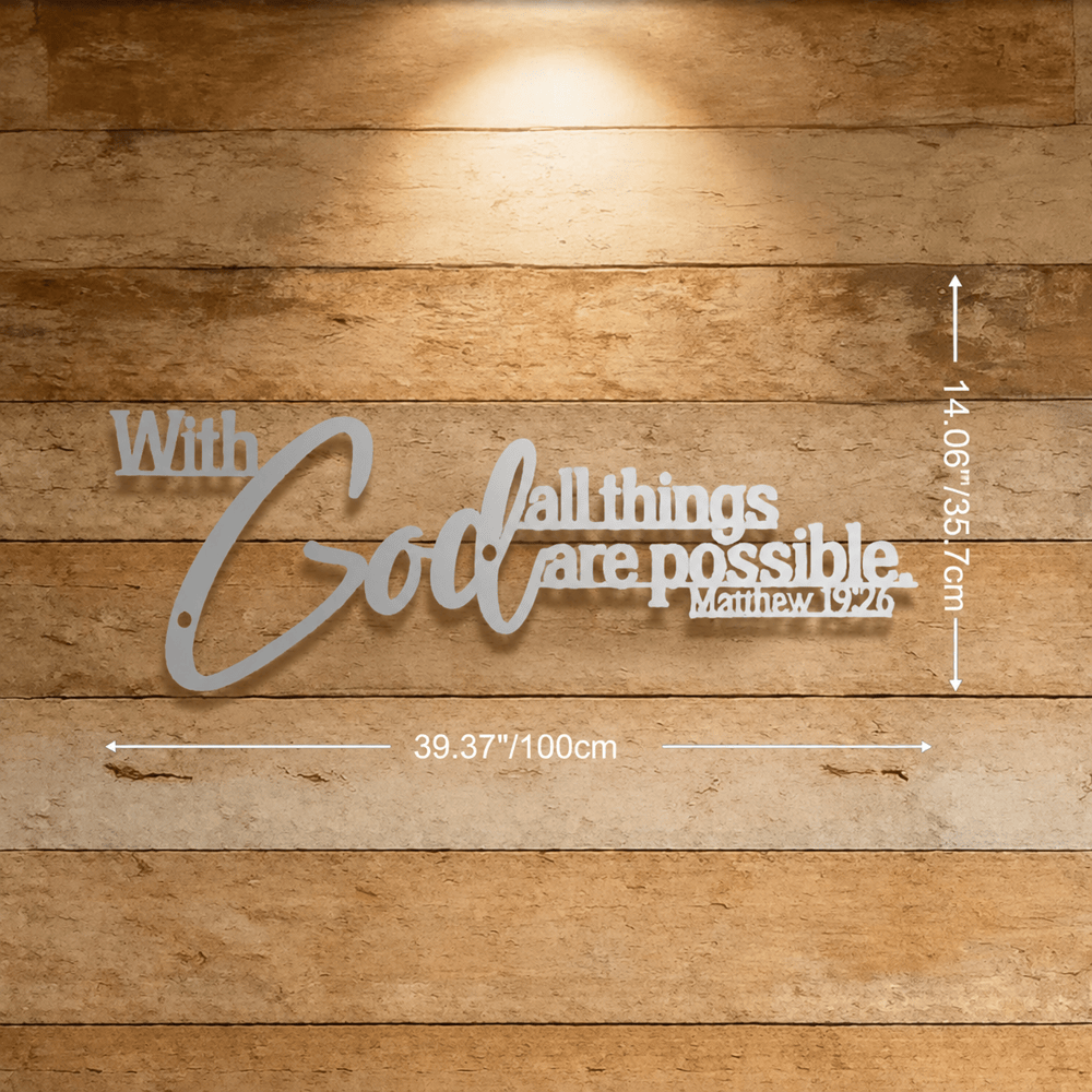 Christianartworkshop Mathew 19:26 Scripture With God All Things Are Possible Metal Wall Decor - Silver - 39.37''*14.06''*0.06''/100*35.7*0.12cm - image 22