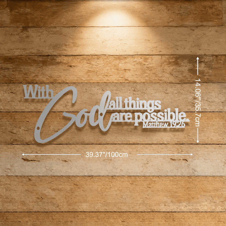 Christianartworkshop Mathew 19:26 Scripture With God All Things Are Possible Metal Wall Decor - Silver - 39.37''*14.06''*0.06''/100*35.7*0.12cm - image 22