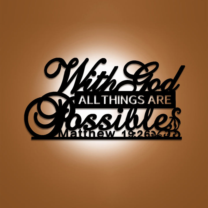 Christianartworkshop Vine Scroll Matthew 19:26 With God All Things Are Possible Metal Wall Decor: Emblem of Unfailing Divine Promise - image 0