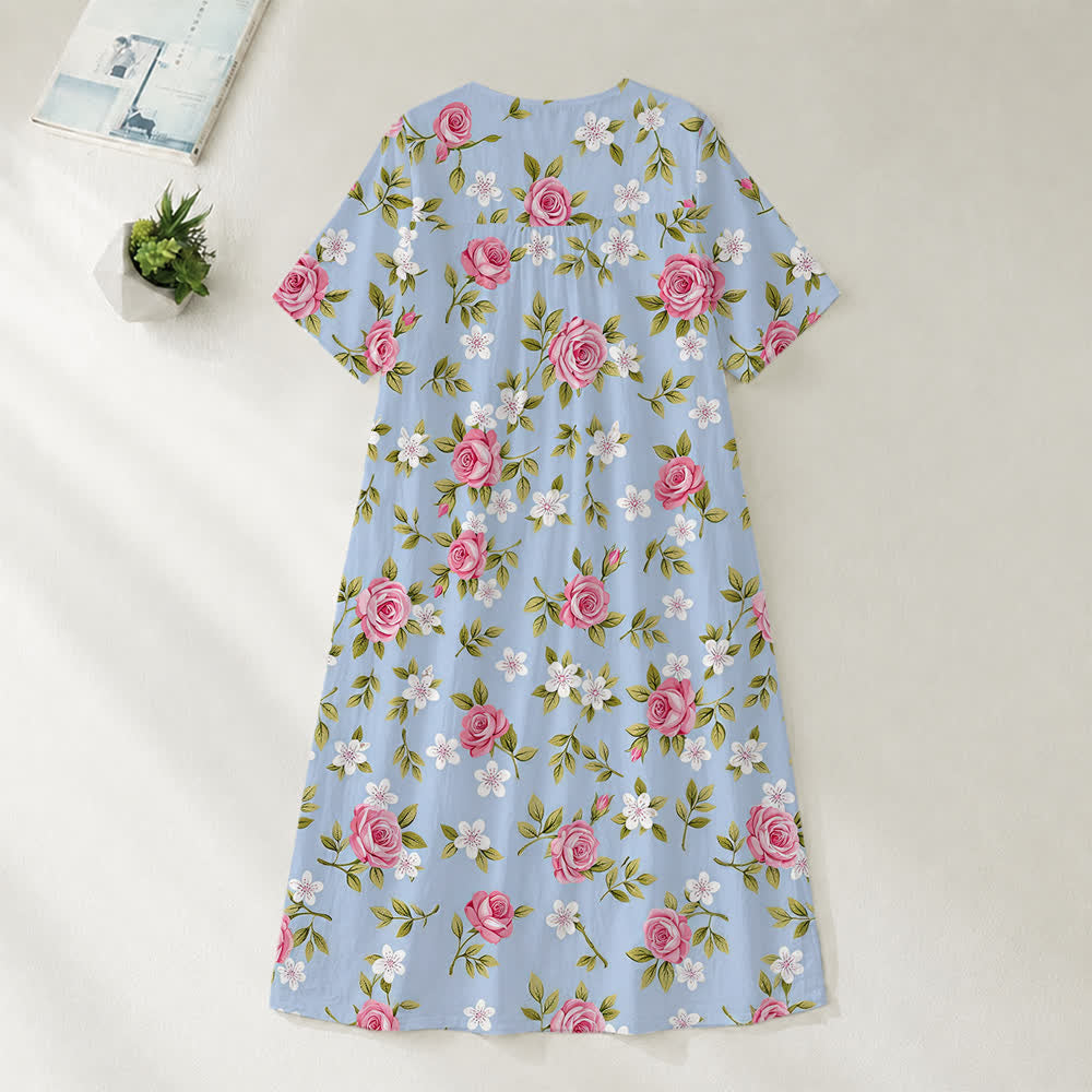 Christianartworkshop Summer Oversized Floral Print Cross Graphic V-Neck Short Sleeve Midi Dress - image 1
