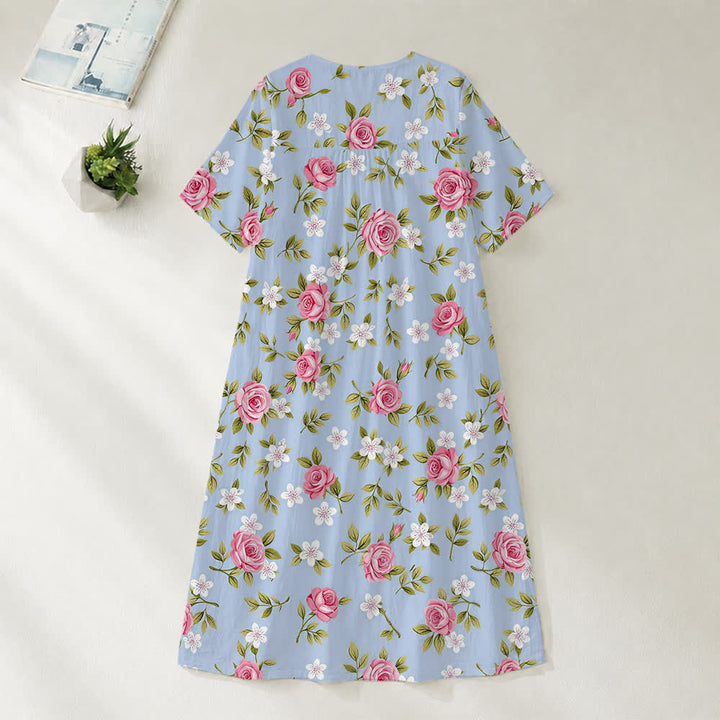 Christianartworkshop Summer Oversized Floral Print Cross Graphic V-Neck Short Sleeve Midi Dress - image 1