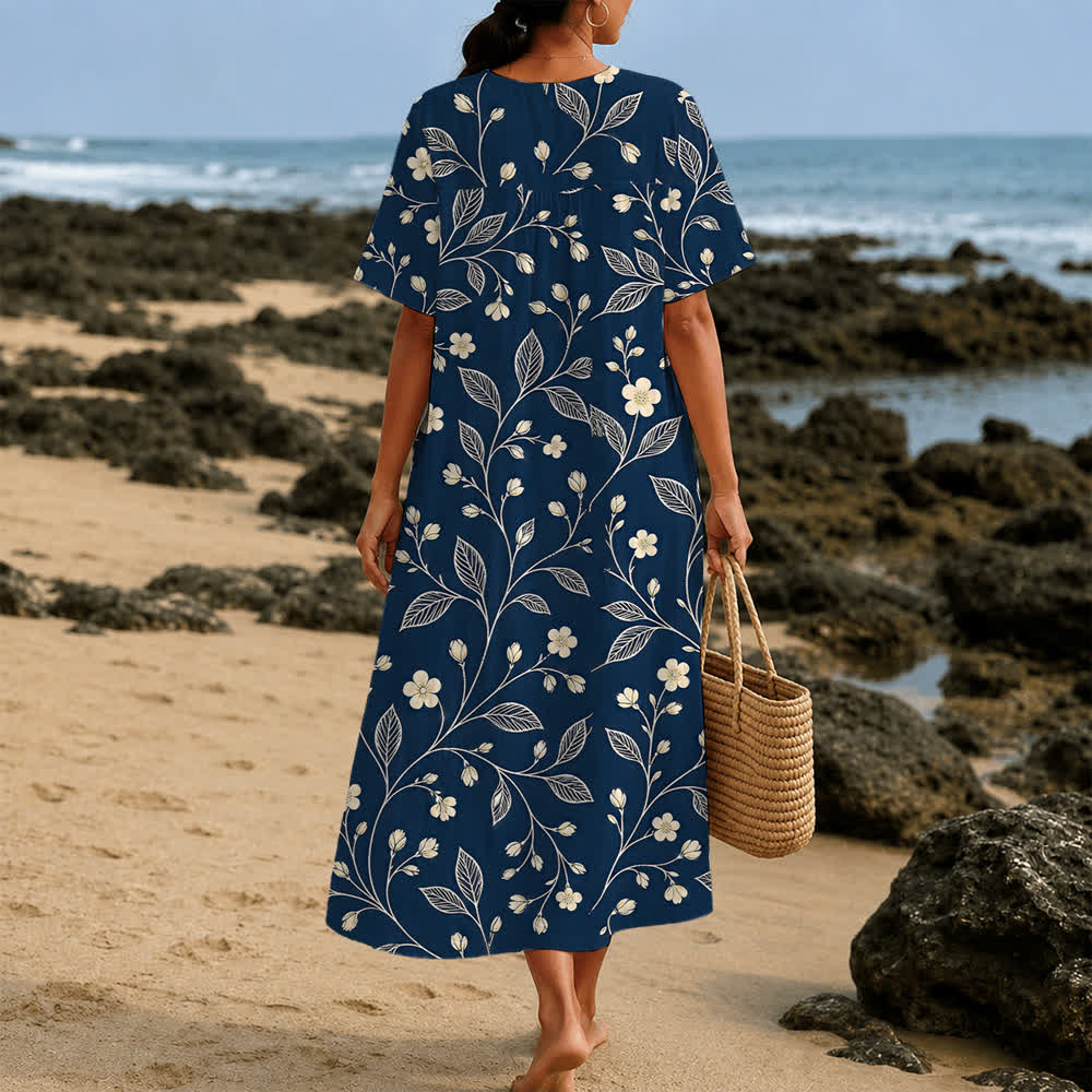 Christianartworkshop Summer Oversized Floral Print Cross Graphic V-Neck Short Sleeve Midi Dress - image 6